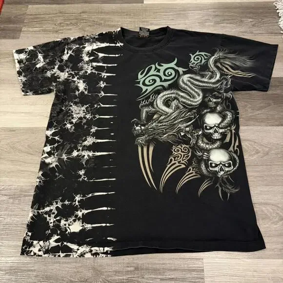 tribal skull all over print t shirt XL 00s Y2K - Picture 2 of 8